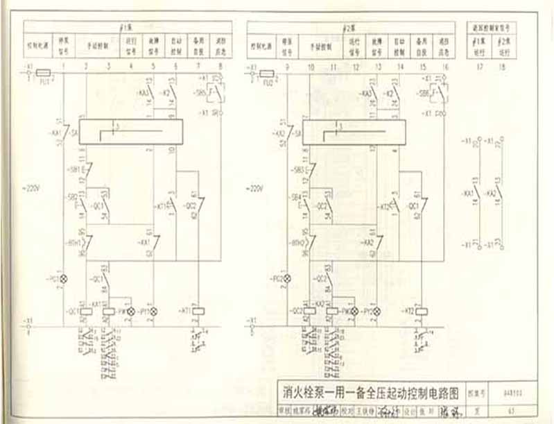 消火栓泵一用一备全压起动控制电路图1/1